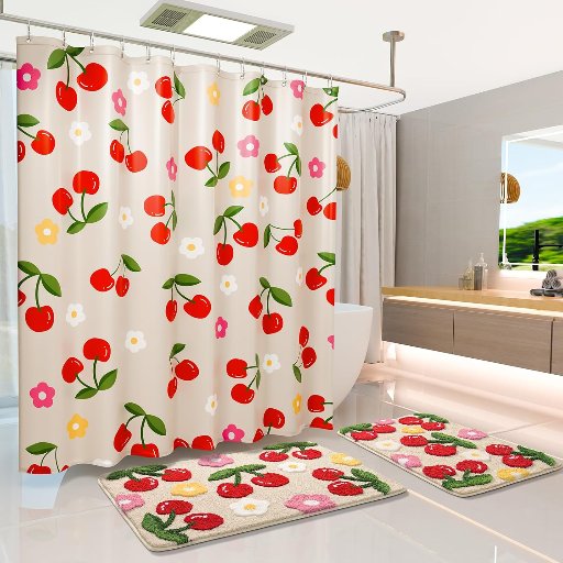 Cherry Fabric Waterproof Shower Curtain