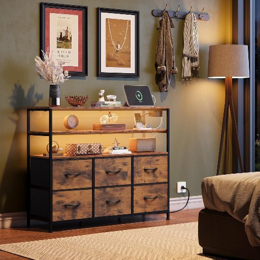 WLIVE 6 Drawer Dressers with LED Lights and Charging Station