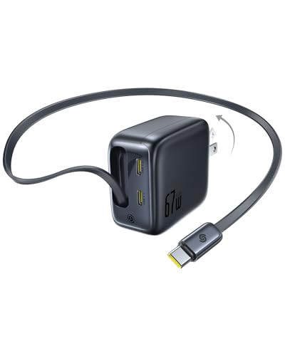 Baseus 67W USB C Charger W/32" Retractable Cable
