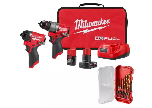 Milwaukee M12 FUEL Hammer Drill/Impact Driver Combo Kit with Drill Bit Set via Hack