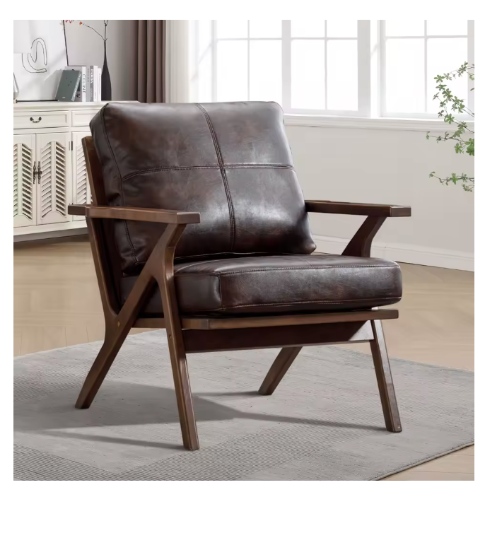 Accent Chair with Wood Frame and PU Leather Cushions