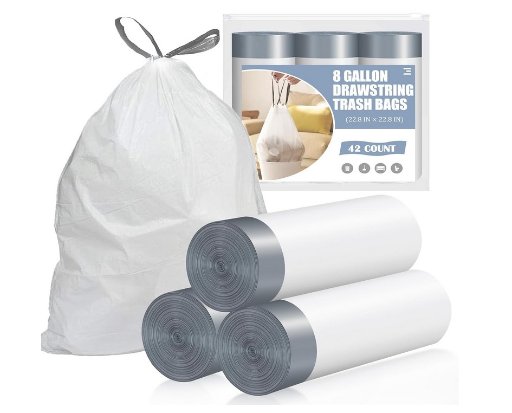 White Unscented 8 Gal Garbage Bags, 42 Count