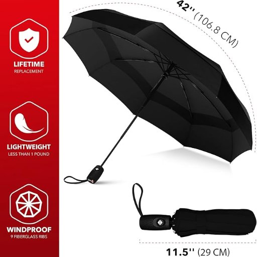 Repel Black Umbrella W/Auto Open & Close