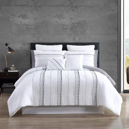 Hallmart Collectibles Delphi Embroidered Stripe Comforter Set
