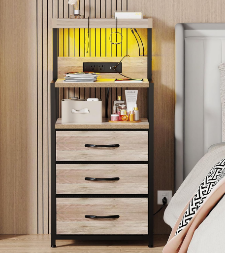 Nightstands with Charging and LED Lights - 2 Set