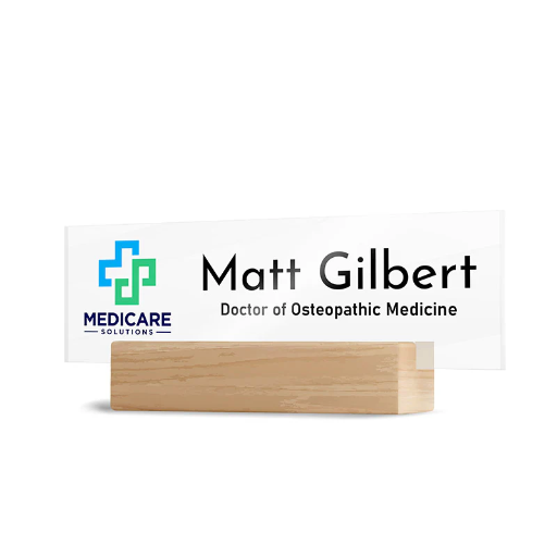 Custom Logo and Title Desk Name Plate With Wood Base
