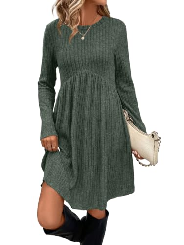 OFEEFAN Long Sleeve Empire Waist Tunic Dress with Pockets