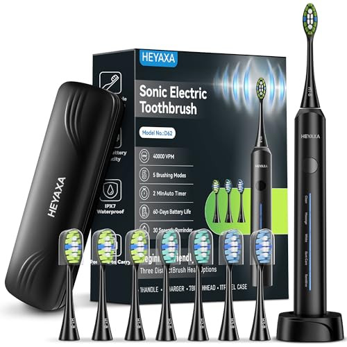 Heyaxa Sonic Electric Toothbrush with 7 Brush Heads & Travel Case