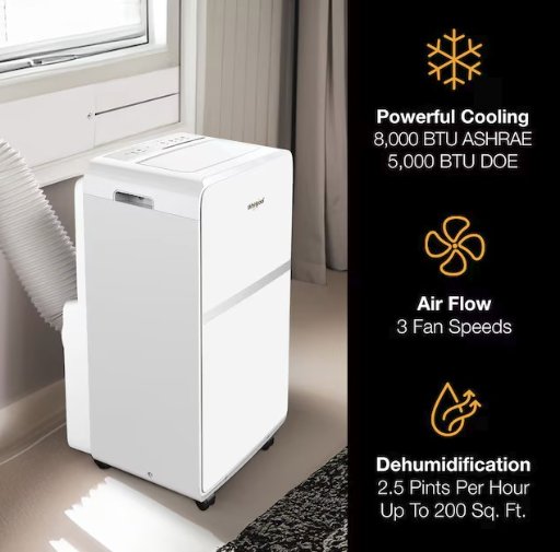 Whirlpool 8000 BTU Portable Air Conditioner W/Remote