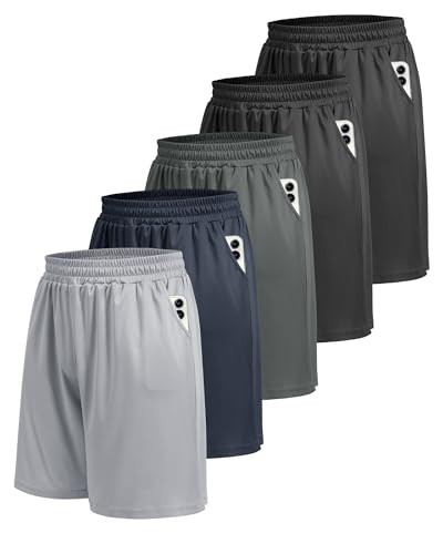 5 Pack Athletic Gym Mens Shorts