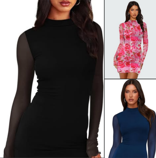 Long Sleeve Mesh Mini Dress