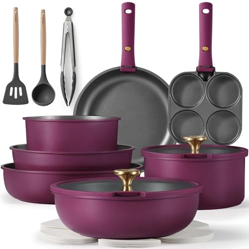 CAROTE 19-Piece Nonstick Cookware Set with Detachable Handle