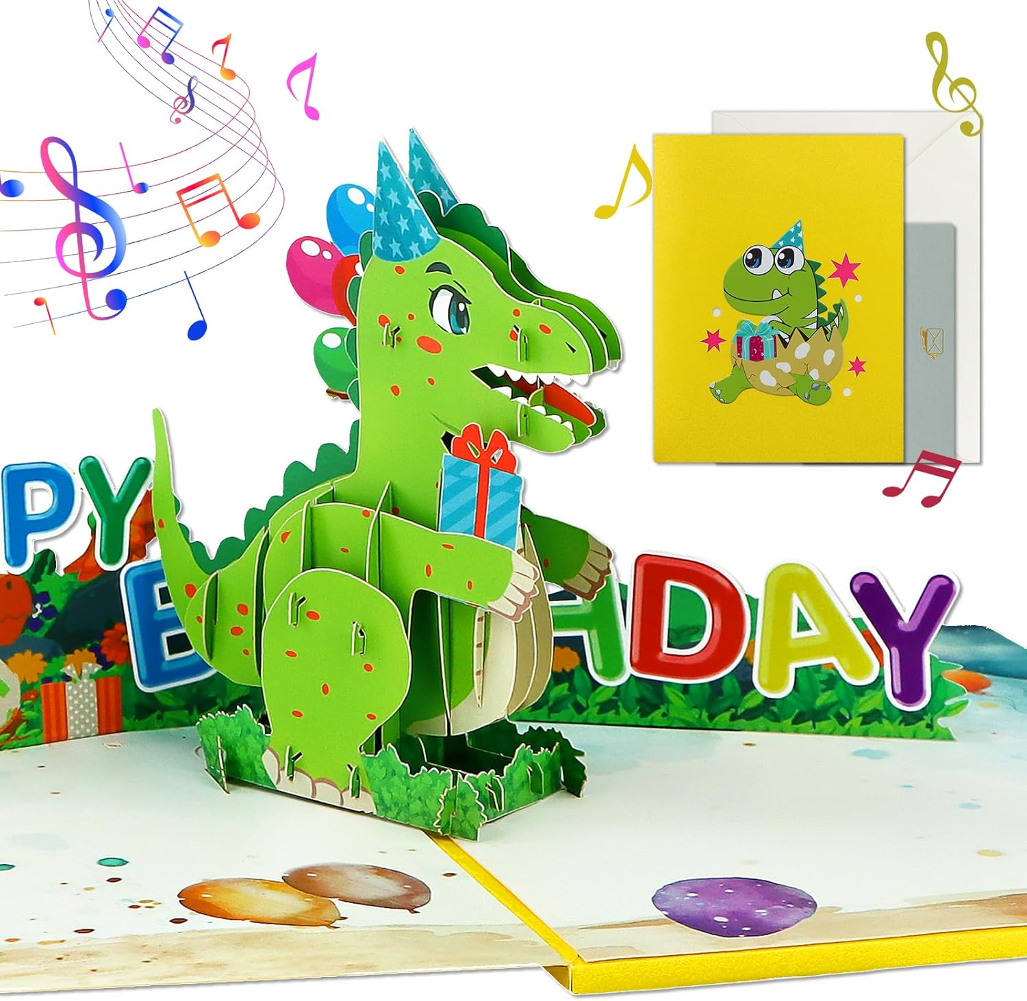 Dinosaur Musical Birthday Cards (2 pack)