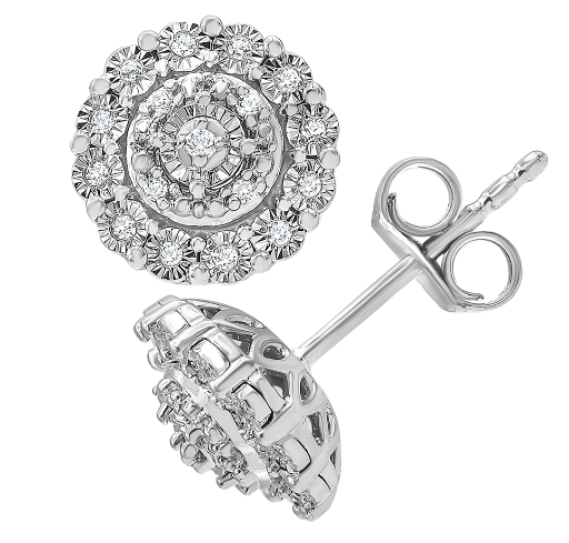 Brilliant Diamonds 1/10 Carat Halo Stud Earrings