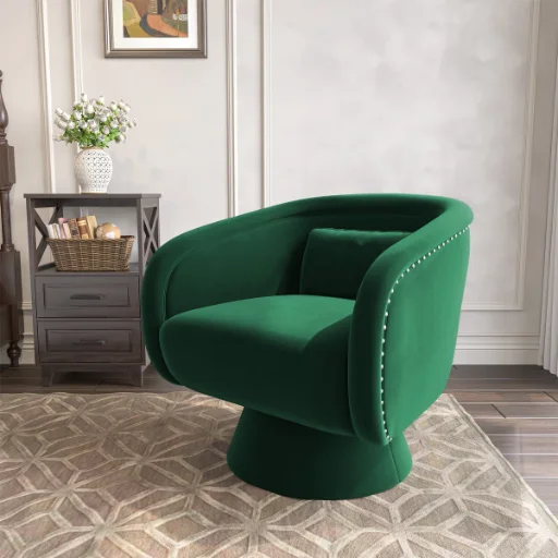 Nailhead Swivel Barrel Chair