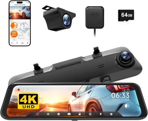 WOLFBOX G850 12" 4K Rear View Mirror Camera