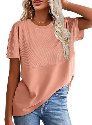 Women's Casual Crew Neck Ribbed Tops