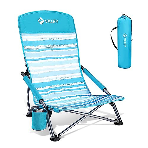 VILLEY Low Beach Chair, High Back Folding Chair