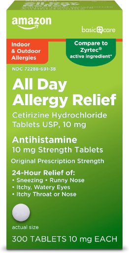 Amazon Basic Care All Day Allergy Cetirizine Hydrochloride Antihistamine Tablets