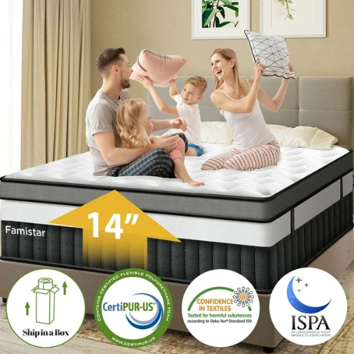 14" Memory Foam Mattress in a Box, Individual Innerspring Hybrid, Medium Firm, CertiPUR-US Certified