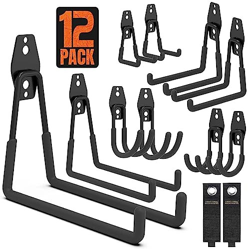 12 Pack of Smartology Heavy Duty Wall Mounted Garage Hooks W/Extension Cord Straps