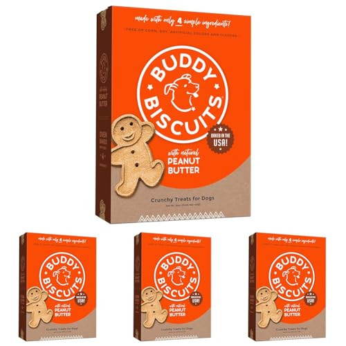 4-Pack 16-oz Buddy Biscuits w/ Natural Peanut Butter Crunchy Baked Dog Treats
