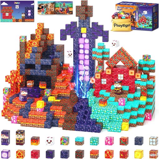 Playtigo 154PCS Magnetic Blocks Mine Magnet World Block Cubes Toy with Magnet Board
