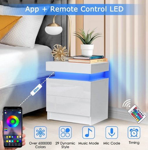 Hommpa LED Nightstand with 2 Drawers