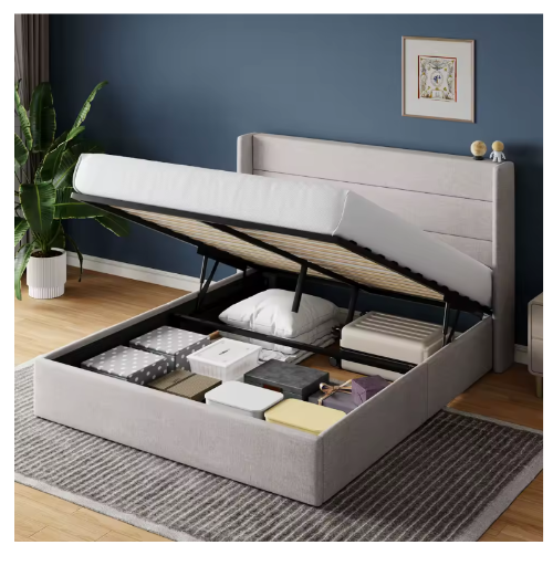 HOOMIC Lift Up Storage Full Size Bed with Wingback Headboard