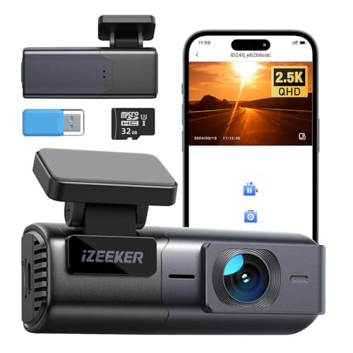 iZEEKER 2.5K WiFi Dash Cam with App Control & 32GB Card