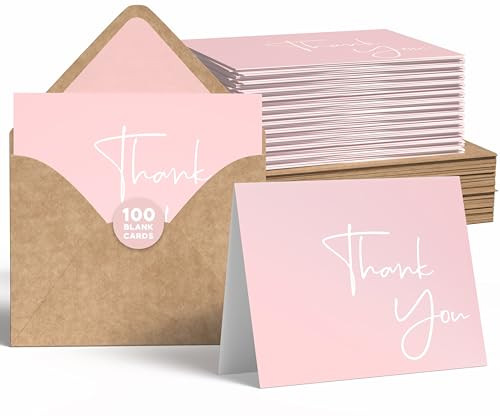Self-Seal Thank You Cards w/ Envelopes & Stickers, 100 Pack