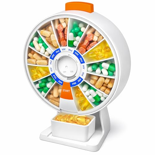 Cruxer Large Capacity Pill Dispenser with Easy Push-Button Dispensing Design