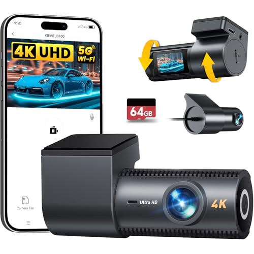 Auto 4K Dash Cam w/ Duel Front and Rear 64GB SD Card Night Vision & 24H Parking Mode 