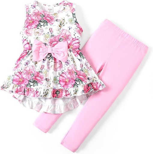 2 Piece Outfits Sleeveless Ruffle Hem and Floral Pants Leggings Set