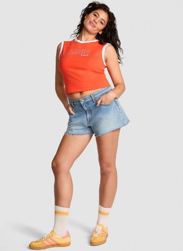 Pink Denim Mid Rise Jean Short