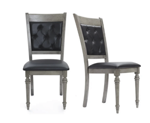 Modern Gray Rubberwood and Upholstered Black Dining Chairs