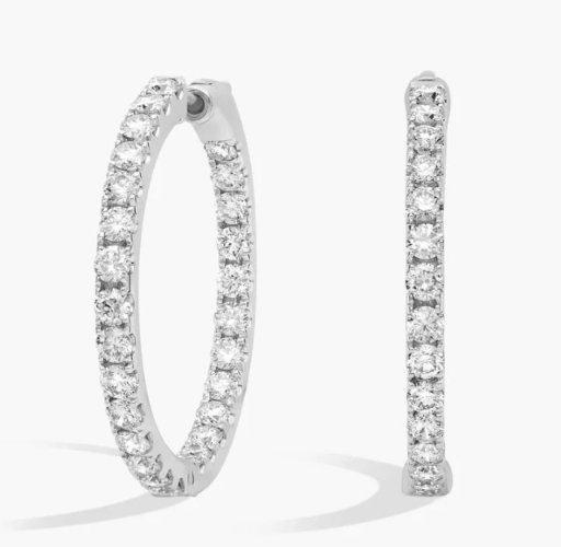 Vossagin 3 CT TW 14k (White Gold Overlay) AGI Certified Lab Grown Diamond Hoop Earrings