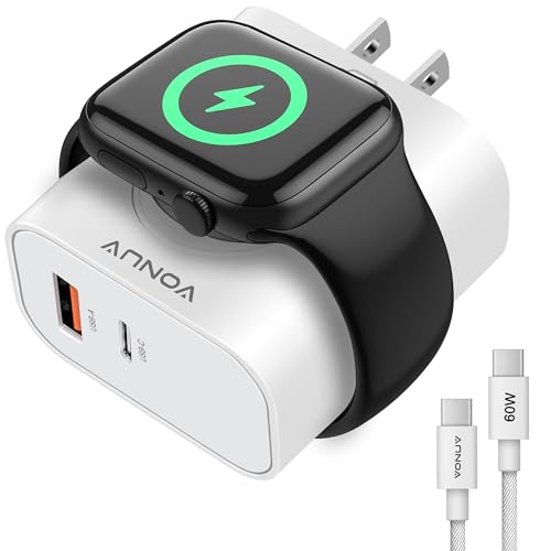 VONUV 3-in-1 20W PD Fast Wall Charger w/ Magnetic Apple Watch Charger, USB-C & USB-A Ports + 60W USB-C Cable Deal