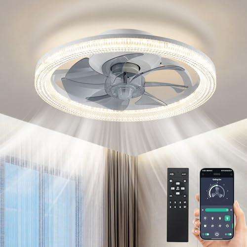 16'' Dimmable Flush Mount Ceiling Fans with Lights and Remote