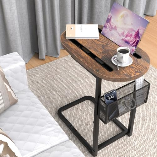 Tray Table with Adjustable Height and Storage Baskets