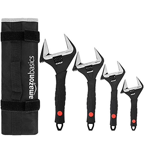 Amazon Basics 4-Piece Plumbing Adjustable Wrench with Soft Grip