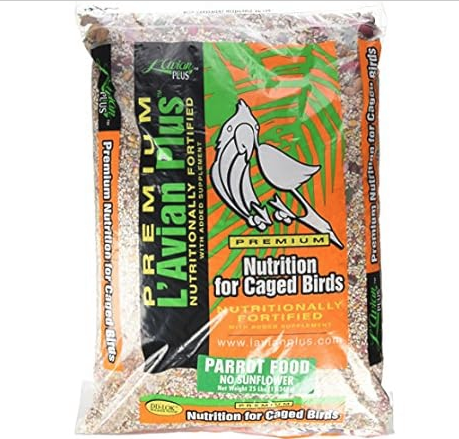 L'Avian Plus No Sunflower Premium Fortified Parrot Food, 25 Lbs.