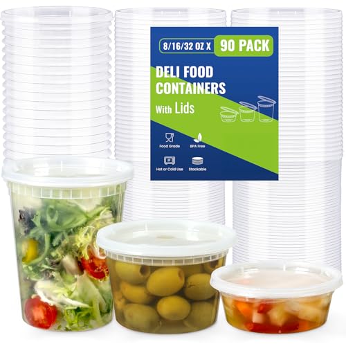 Plastic Deli Containers With Lids 90 Sets Assorted Sizes
