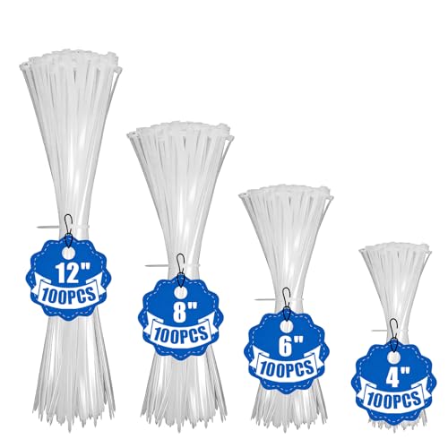 Clear Zip Ties Assorted Sizes 4+6+8+12 Inch 400 Pack