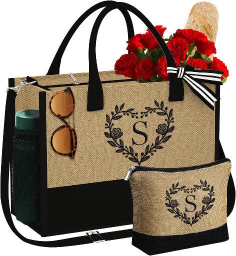 Customizable Initial Tote Bag and Makeup Bag Set