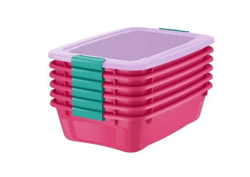 Your Zone Medium Storage Bin w/ Brick Play Lid (Pink), 6 Count