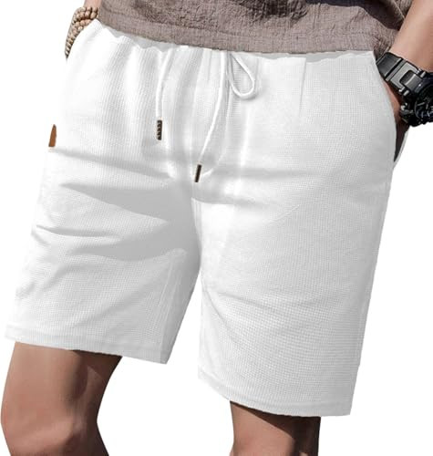 Men's Drawstring Waffle Stretch Shorts with Pockets