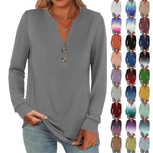 Long Sleeve Henley Button Tops