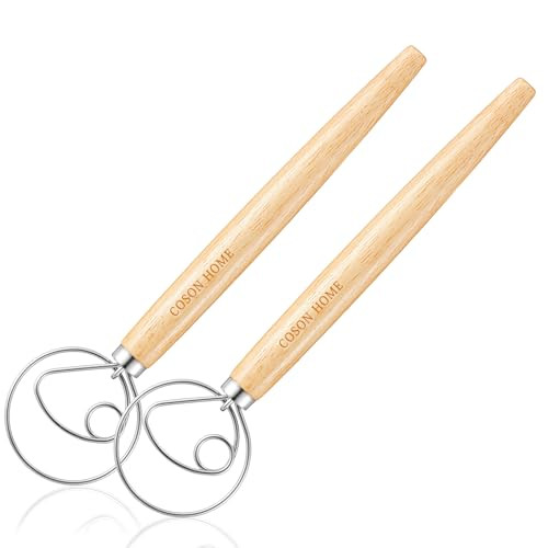 2-Pack Coson Home Danish Dough Wooden Hand Whisk Blender