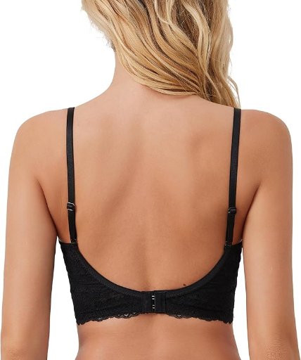 Lowback Comfort Lace Bralette Backless V Cut Underwire Bra for Women